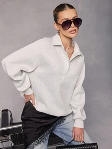 Hauture Women's Casual Collared Button Half-Placket Long Sleeve Sweatshirt, Versatile For Daily Commute - Multicolor - View 1