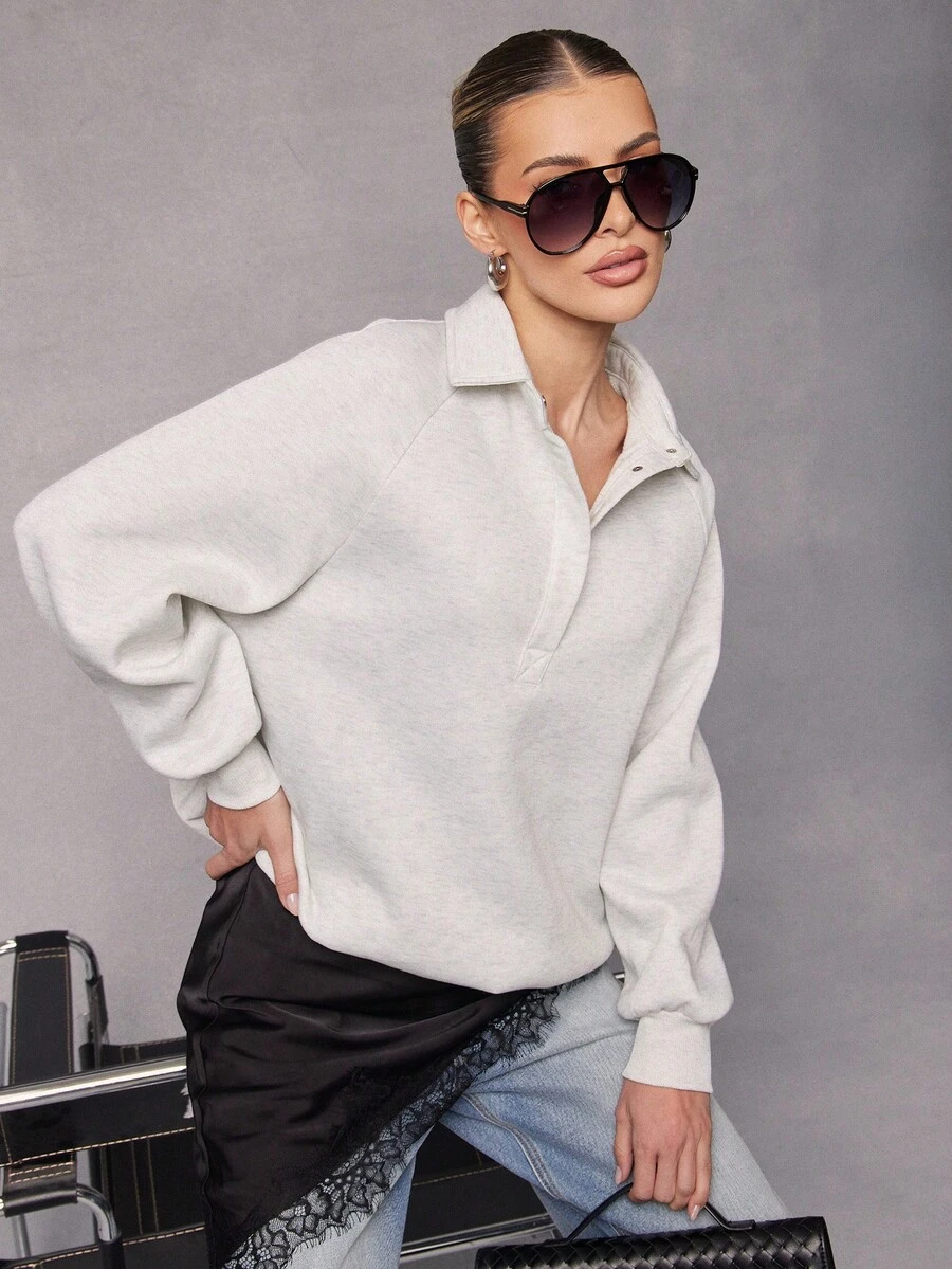 Hauture Women's Casual Collared Button Half-Placket Long Sleeve Sweatshirt, Versatile For Daily Commute - Multicolor - View 1