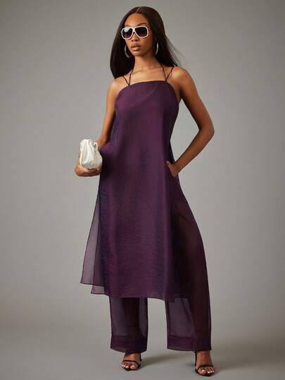 NYA SZN Matching Two Pieces Set Sheet Tunic Top And Pant Purple