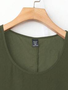 SHEIN LUNE CURVE 两件套加大码女式雪纺蝙蝠袖套装 - 軍綠色 - 查看 5