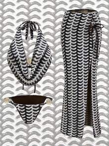 Swim Oasis 夏季海滩度假女士露背吊带特殊面料上衣，侧系带裤子，侧系带泳衣和裙子 - 彩色 - 查看 3