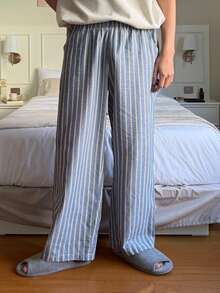 DAZY Pantalones de estar por casa con cintura elástica y rayas para hombre, primavera/verano - Azul - Ver 1