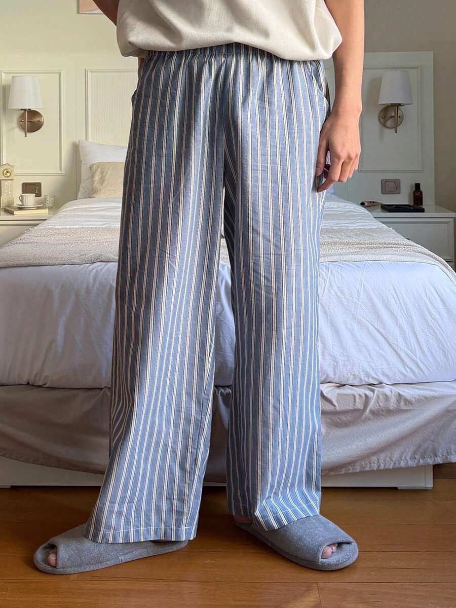 DAZY Pantalones de estar por casa con cintura elástica y rayas para hombre, primavera/verano - Azul - Ver 1
