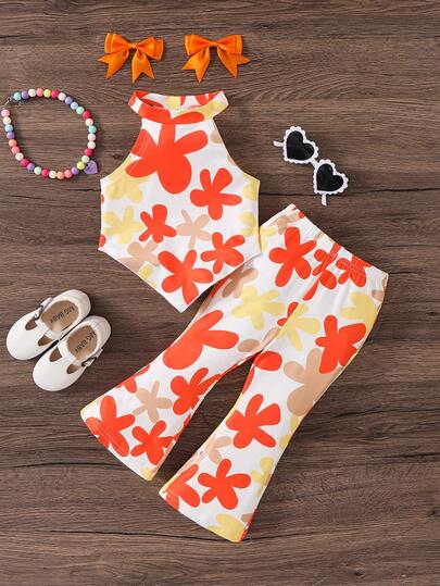 SHEIN طقم من قطعتين للرضيعة: لباس علوي برسن محبوك موضة بنقشة قلوب وبنطال واسع