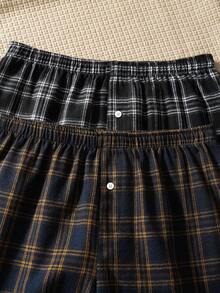 2pcs Men's Plaid Elastic Waist Casual Loose Fit Airy Pants, Summer - Multicolor - View 3