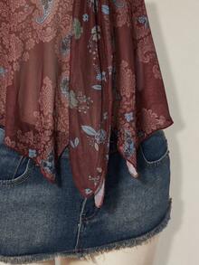 SHEIN ICON Áo tank top không tay in họa tiết tối giản kiểu miền Tây, phong cách hippie, áo cao bồi, áo kiểu khăn choàng, hàng mới về năm 2026 dành cho nữ, thích hợp cho các lễ hội mùa xuân hè. - Nhiều màu - Xem 11