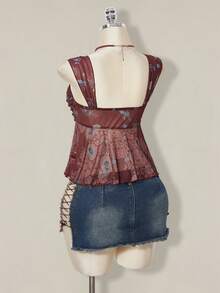 SHEIN ICON Áo tank top không tay in họa tiết tối giản kiểu miền Tây, phong cách hippie, áo cao bồi, áo kiểu khăn choàng, hàng mới về năm 2026 dành cho nữ, thích hợp cho các lễ hội mùa xuân hè. - Nhiều màu - Xem 12