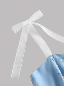 SHEIN Girlism Tween Girls Elegant Floral Embroidered Mesh Camisole Dress, Summer - Blue - View 5