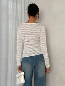 Glamine Cárdigan de punto con diseño calado de unicolor casual, primavera/verano - Blanco - Ver 2