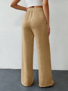 SHEIN Tall Tall Cottonline Knot Solid Color Casual Women's Pants - Brown - View 2