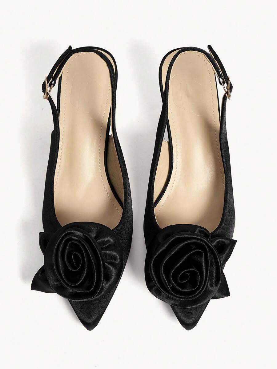 CUCCOO CHICEST 花卉珍珠露跟凉鞋，尖头高跟女鞋 - 黑色 - 查看 1