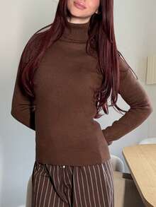 Abrilcols 高领保暖内衬贴身打底长袖毛衣，秋冬季保暖 - 棕色 - 查看 5