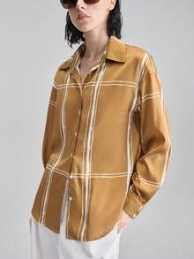 Ontre 2026SS New Striped Print Long Sleeve Fashionable Versatile Women Shirt, Spring/Summer - Brown - View 7