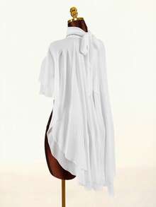 Amplova Women's High Collar Backless Tie Asymmetrical Hem Semi-Sheer Cover Up - White - View 10