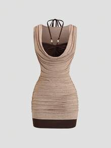 SHEIN Unity Đầm nữ màu nâu thanh lịch, thoải mái, kiểu dáng retro, thích hợp cho kỳ nghỉ, đi biển, hàng mới về mùa xuân/hè. - màu nâu - Xem 2