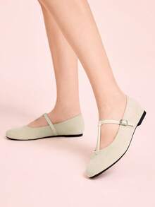 CUCCOO DOLLMOD French Mary Jane Shoes Women's Fashion Outer Wear Leopard Print T-Band Hollow Gentle Retro Low Vamp Slip-On Ballet Flat Beanie Shoes Commuter Shoes - Off-white - View 5