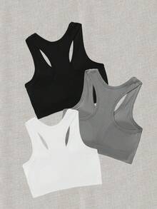 Easithlete 3pcs Seamless High Stretch Racerback Sports Bra - Multicolor - View 2