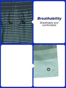 Manfinity Swimmode 男士對比條紋休閒沙灘短褲 男士泳褲抽繩設計 男士沙灘裝 度假款 - 軍綠色 - 查看 6