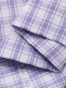 Dazy Plus 2 piezas Conjunto de pijama a cuadros, parte superior holgada con solapa y pantalones largos, traje de ropa de dormir para primavera, verano y otoño - Morado - Ver 3