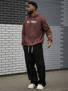 Heavens Edit Men's Los Angeles Letter Pouch Pocket Hoodie Sweatshirt, New Autumn/Winter, Long Sleeve Top - Brown - View 4