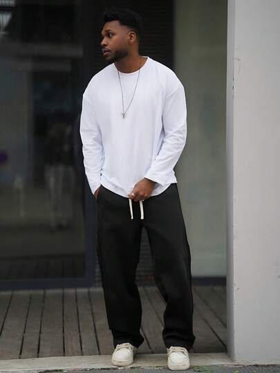 Heavens Edit 男士百搭纯色休闲长袖 T 恤，百搭，春秋装，秋季