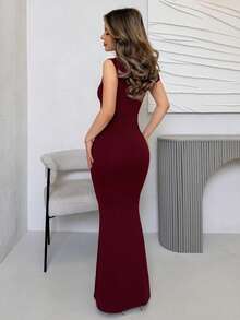 Jemour ملابس صيفية ، ملابس مناسبة للتاريخ اليومي والسفر، ملابس حفلات، ملابس داخلية أنيقة للمرأة، ملابس للخروج، فستان بذيل سمكة طويل جدًا وغير متماثل على الكتف المنحدر، ملابس نوادي للسيدات، ملابس للتاريخ، فساتين حفلات - عنابي اللون - مشاهدة 2