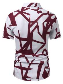 Manfinity Homme Men's Geometric Print Single-Breasted Casual Short Sleeve Shirt - Red and White - View 2
