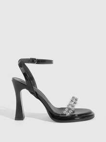 CUCCOO SZL Women's Rhinestone Decor Buckle Design Fashionable High Heels, Versatile For Daily Wear Summer - Black - View 2