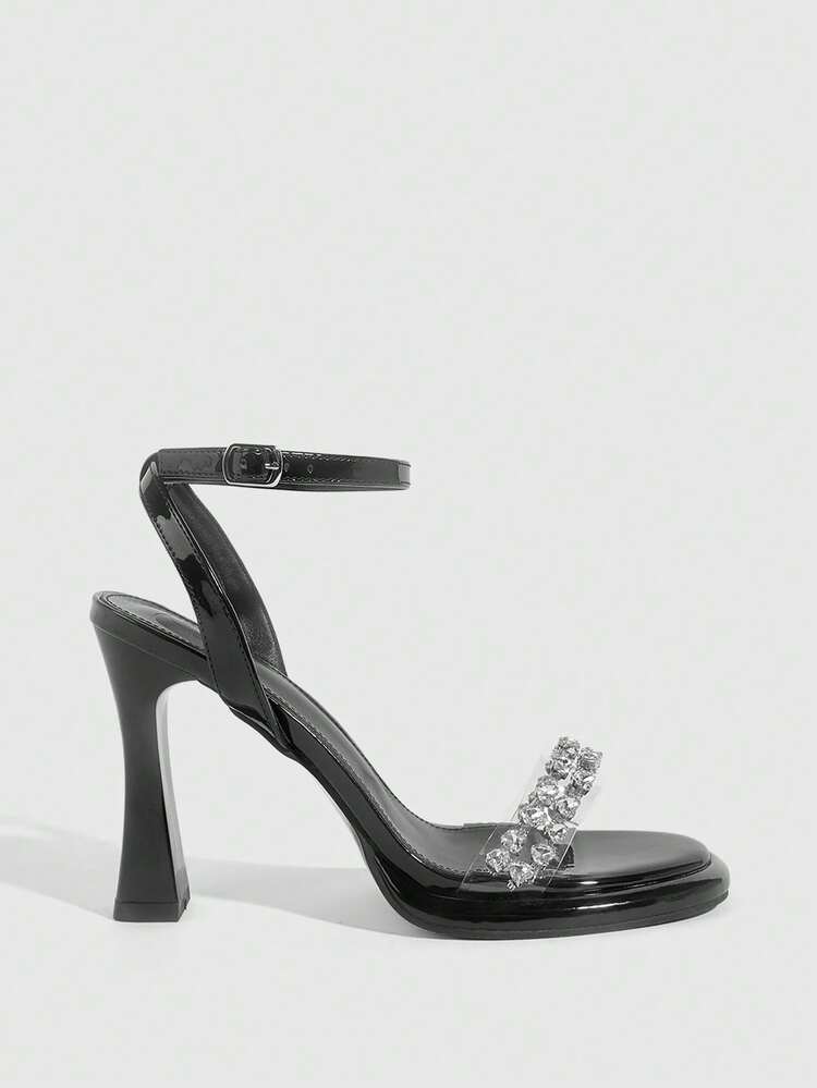 CUCCOO SZL Women's Rhinestone Decor Buckle Design Fashionable High Heels, Versatile For Daily Wear