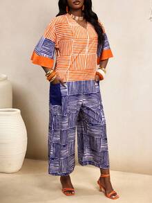 SHEIN BamGlam Bộ áo liền quần nữ kẻ sọc nhiều màu, dáng rộng, thoải mái cho kỳ nghỉ. - Nhiều màu - Xem 6