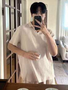 DAZY Summer Short Sleeve Polo Shirt Paired With Shorts Apricot Color Men Pajama Set - Apricot - View 8