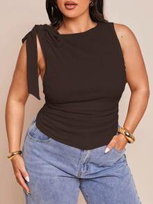 SHEIN BAE Plus Size T-Shirts, Going Out Tops - Coffee Brown - View 7