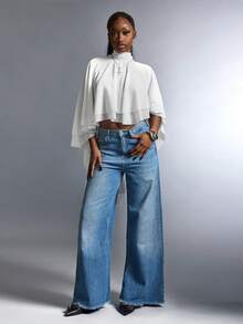 Amplova Women's High Collar Backless Tie Asymmetrical Hem Semi-Sheer Cover Up - White - View 8