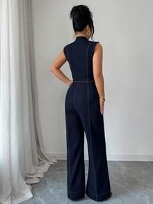 Elenzga Women Denim Overalls & Jumpsuits - Dark Wash - View 2