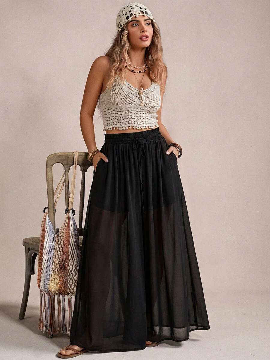 Freevana Quần ống rộng màu trơn, thời trang, đa năng, cỡ lớn - màu đen - Xem 1