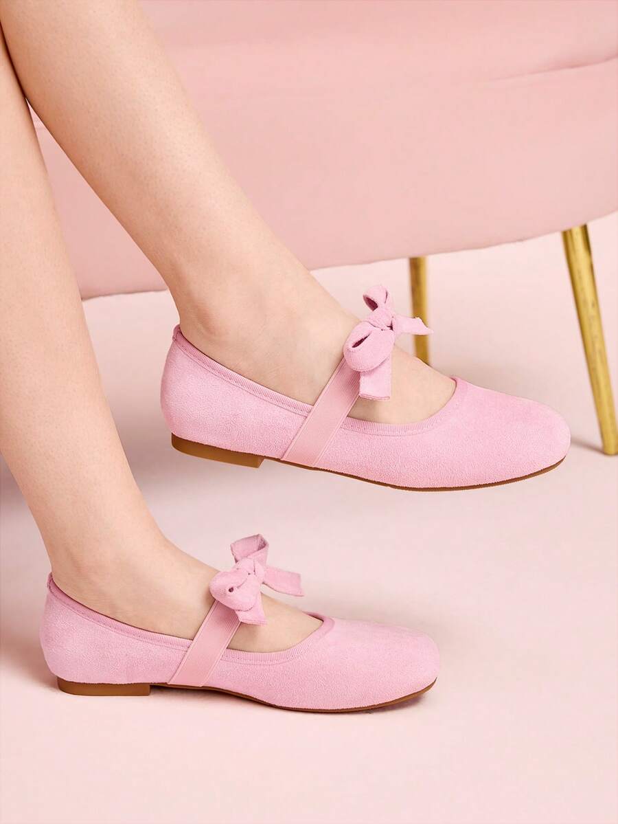 CUCCOO DOLLMOD Women's Pink Suede Bow Mary Jane Shoes, Sweet And Gentle Elegant, Versatile For Commuting And Daily Wear Valentine's Day - Pink - View 1