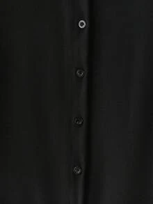 Modelyn Elegant Solid Color Long Sleeve Hem Ruffle Decor Fitted Plus Size Blouse, Spring/Autumn - Black - View 5