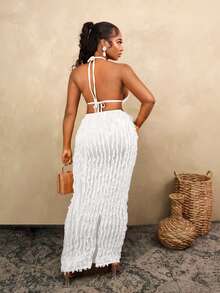 BamGleam 女士性感纯色露背吊带上衣和半身裙两件套，夏季，夏季服装，夏季上衣，夏季服装，女士夏季服装，夏季度假服装，女士夏季服装，沙滩裙，沙滩半身裙，女士沙滩服装，女士度假服装，女士度假服装，夏季度假服装，度假，假日，女士度假服装 - 白色 - 查看 2