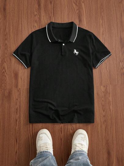 SWAVVY Men's Minimalist Printed Short Sleeve Polo Shirt