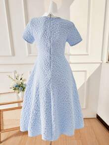 Diamond Collar, Jacquard Textured Fabric, A-Line Maxi Skirt, Elegant High Waist Snug Fit, Fashion & Graceful For Teenage Girls In Summer - Blue - View 2