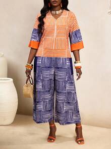 SHEIN BamGlam Bộ áo liền quần nữ kẻ sọc nhiều màu, dáng rộng, thoải mái cho kỳ nghỉ. - Nhiều màu - Xem 5