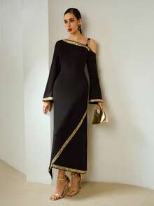 ZEYLAH Women's Sequin Patchwork Strap Design Dress - Black - View 5