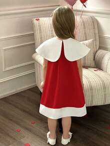 Elladie kids 女童白色领蝴蝶结设计宽松A字连衣裙 - 紅色 - 查看 2