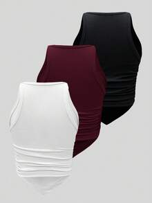 SHEIN ChicEase 多色褶裥下摆V领吊带背心套装 - 彩色 - 查看 2