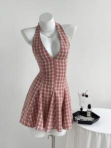 Elamini Women's Summer Dress - Casual Holiday Outfit, Sexy Halter Neck With Back Tie-Waist Design For Valentine's Day Party - Multicolor - View 4