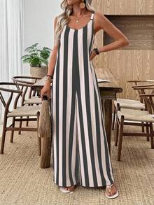 EMERY ROSE 休闲简约风条纹阔腿连体裤，适合春夏度假穿着 - 彩色 - 查看 10