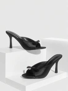 CUCCOO SZL 白色水晶装饰蝴蝶结绑带高跟凉鞋，优雅休闲派对约会婚礼场合女鞋 - 黑色色丁 - 查看 2