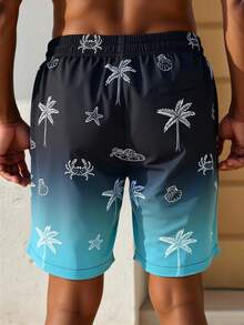 Surfspeed Men's Gradient Coconut Tree Print Casual Beach Shorts - Dark Green - View 2