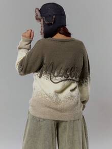 MUSERA Knit Ombre Striped Button Down Cardigan Streetwear Coolgirl Winter Sexy Casual Odd Drift - Multicolor - View 2