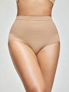 SHAPORA Women's Solid Color High Waist Elastic Shaping Briefs - Apricot - View 8